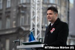 Márki-Zay Péter az ellenzéki pártok demonstrációján Budapesten 2019. március 15-én