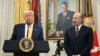 Американскиот претседател Доналд Трамп и министерот за трговија Хауард Лутник, 21 февруари 2025 година.