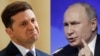 Президентите на Украйна и Русия Володимир Зеленски и Владимир Путин.