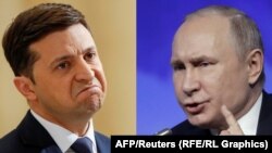 Президентите на Украйна и Русия Володимир Зеленски и Владимир Путин.