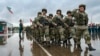 Russian soldiers march during the opening ceremony of the Zapad-2021 joint Russian-Belarusian drills in September 2021. 