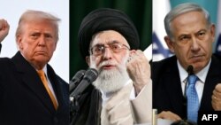 Kombinovana fotografija predsednika SAD Donalda Trampa, iranskog vrhovnog vođe ajatolaha Alija Hameneija i izraelskog premiejra Benjamina Netanjahua.