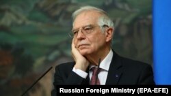 Жозеп Борел по време на пресконференцията в Москва на 5 февруари